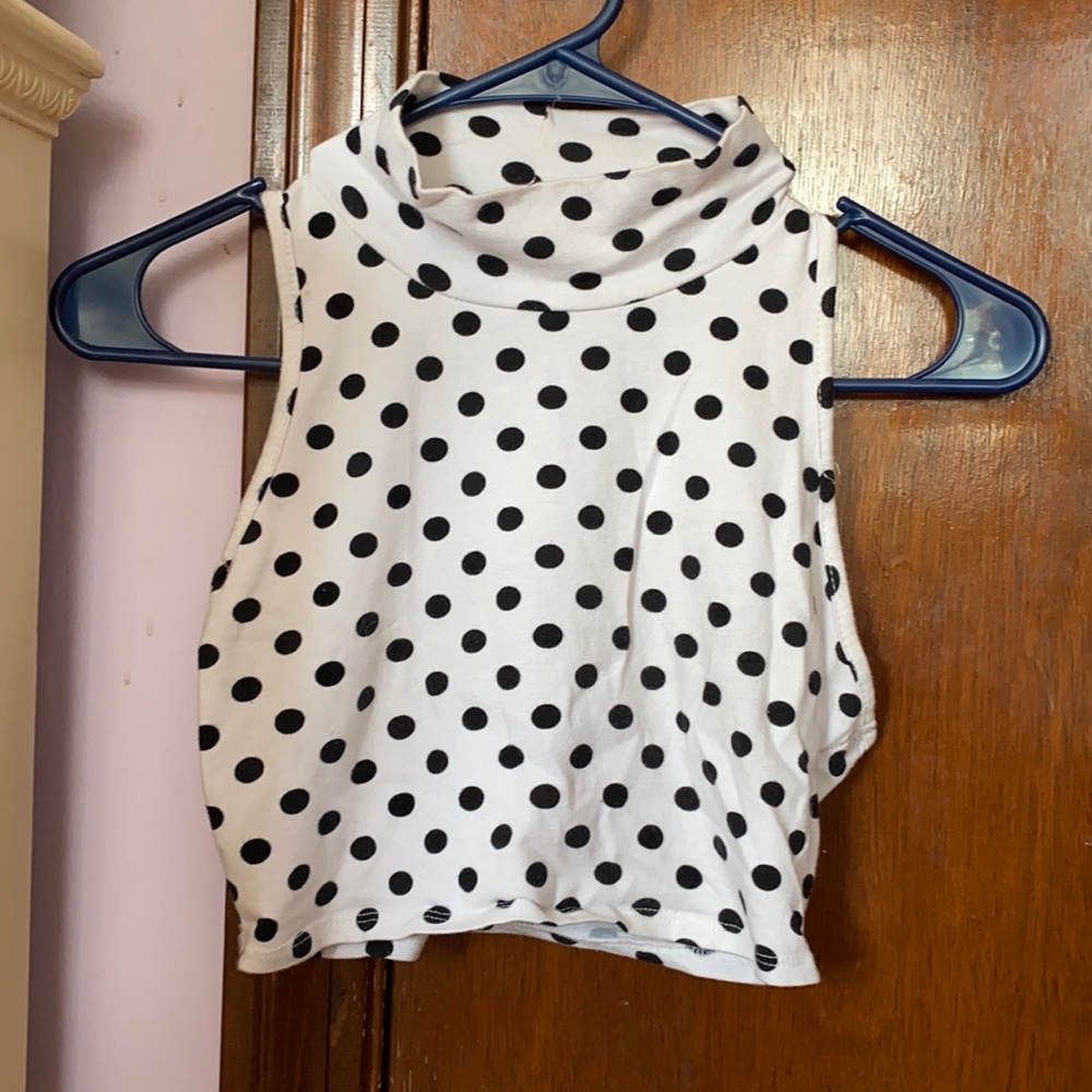 turtleneck polka dot crop top